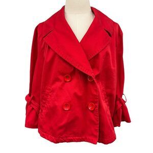AMI A.M.I. Paris Red Double Breasted Cropped Swing Jacket 3/4 Sleeves Size XL